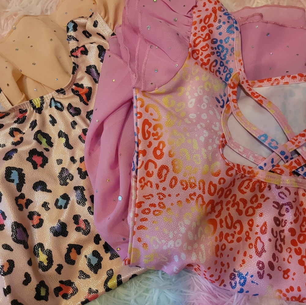 2 Colorful Leopard Print Dance Leotards